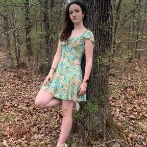 Floral Green and Yellow Dress
